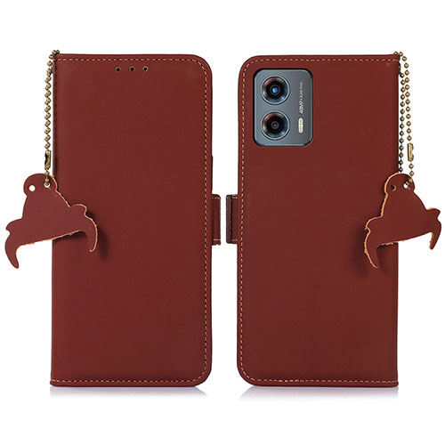 Leather Case Stands Flip Cover Holder A11D for Motorola Moto G 5G (2023) Brown