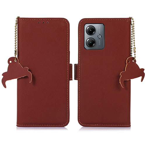 Leather Case Stands Flip Cover Holder A11D for Motorola Moto G14 Brown