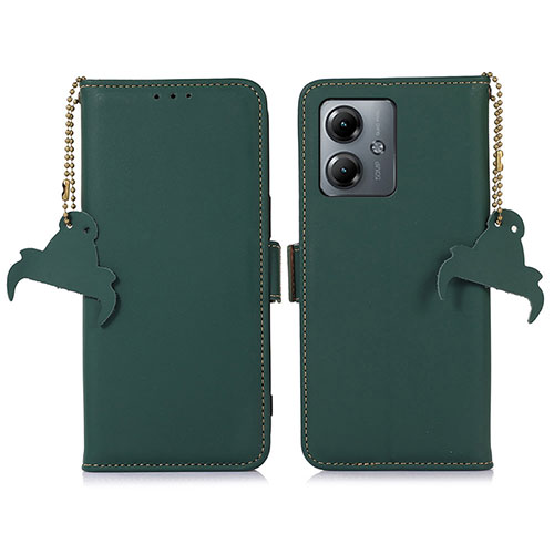 Leather Case Stands Flip Cover Holder A11D for Motorola Moto G14 Green