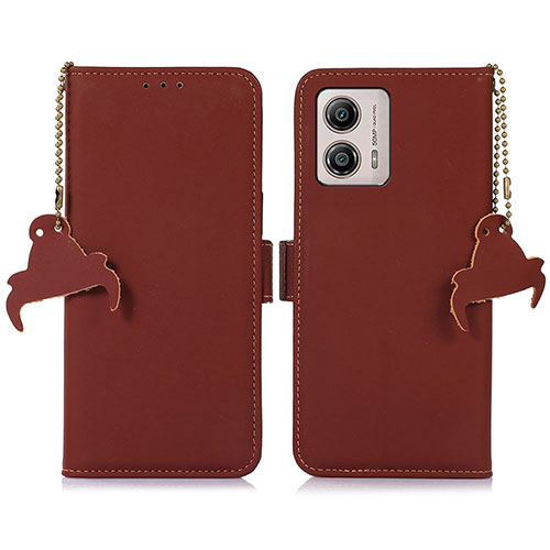 Leather Case Stands Flip Cover Holder A11D for Motorola Moto G53y 5G Brown