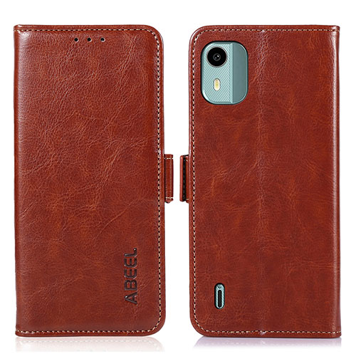 Leather Case Stands Flip Cover Holder A11D for Nokia C12 Brown