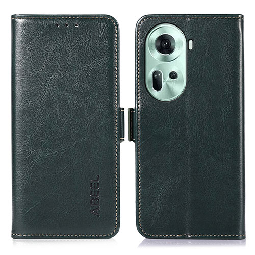 Leather Case Stands Flip Cover Holder A11D for Oppo Reno11 5G Green