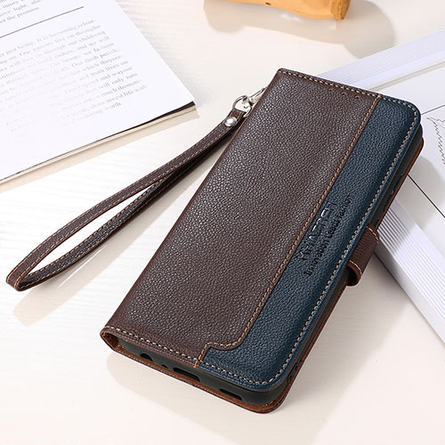 Leather Case Stands Flip Cover Holder A11D for Samsung Galaxy S21 5G Brown