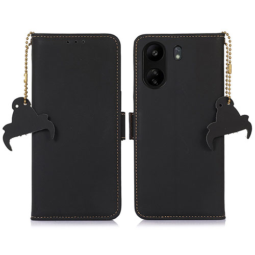 Leather Case Stands Flip Cover Holder A11D for Xiaomi Poco C65 Black