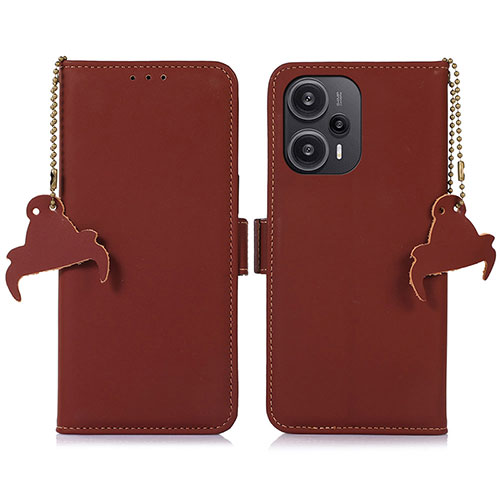 Leather Case Stands Flip Cover Holder A11D for Xiaomi Poco F5 5G Brown