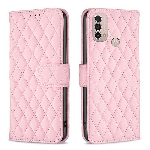 Leather Case Stands Flip Cover Holder B01F for Motorola Moto E30 Pink