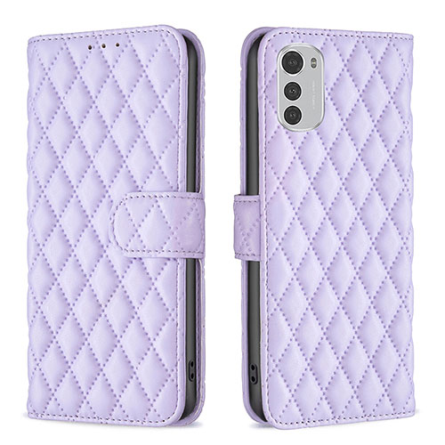 Leather Case Stands Flip Cover Holder B01F for Motorola Moto E32 Purple