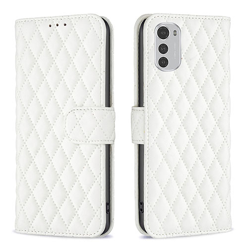 Leather Case Stands Flip Cover Holder B01F for Motorola Moto E32 White