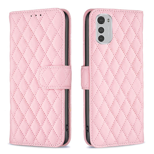 Leather Case Stands Flip Cover Holder B01F for Motorola Moto E32s Pink