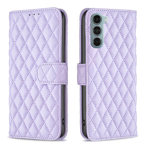 Leather Case Stands Flip Cover Holder B01F for Motorola Moto G200 5G Purple