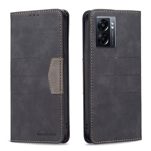 Leather Case Stands Flip Cover Holder B01F for OnePlus Nord N300 5G Black