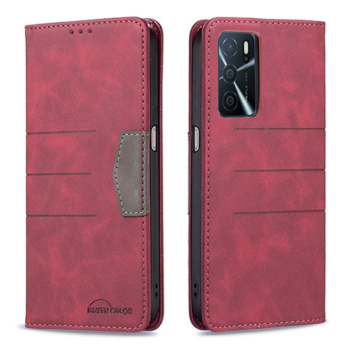 Leather Case Stands Flip Cover Holder B01F for Oppo A16s Red