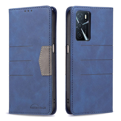 Leather Case Stands Flip Cover Holder B01F for Oppo A54s Blue