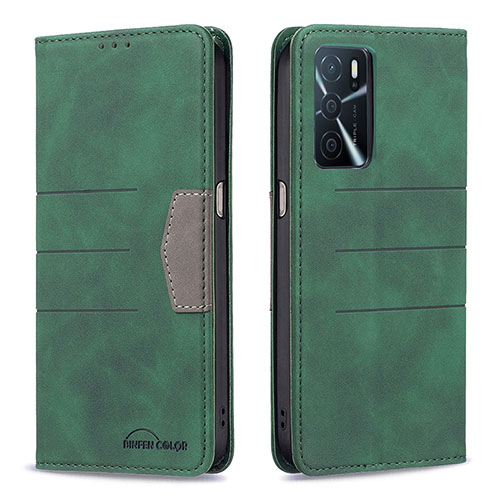 Leather Case Stands Flip Cover Holder B01F for Oppo A54s Green