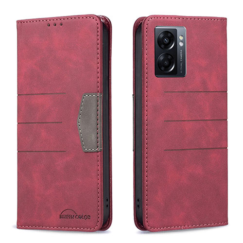 Leather Case Stands Flip Cover Holder B01F for Oppo A77 5G Red