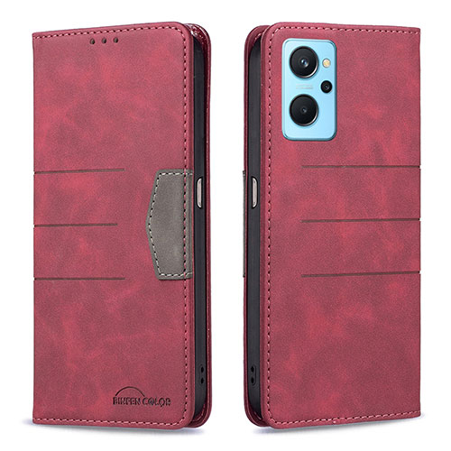 Leather Case Stands Flip Cover Holder B01F for Oppo A96 4G Red