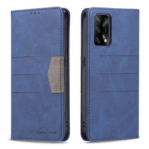 Leather Case Stands Flip Cover Holder B01F for Oppo F19 Blue