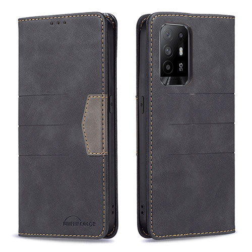 Leather Case Stands Flip Cover Holder B01F for Oppo F19 Pro+ Plus 5G Black