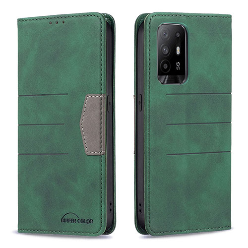 Leather Case Stands Flip Cover Holder B01F for Oppo F19 Pro+ Plus 5G Green