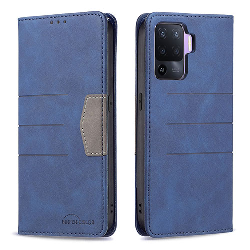 Leather Case Stands Flip Cover Holder B01F for Oppo Reno5 F Blue