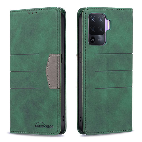 Leather Case Stands Flip Cover Holder B01F for Oppo Reno5 F Green