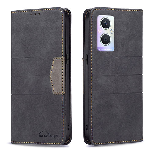 Leather Case Stands Flip Cover Holder B01F for Oppo Reno7 Lite 5G Black