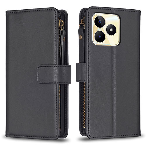 Leather Case Stands Flip Cover Holder B01F for Realme C51 Black