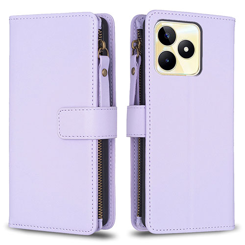 Leather Case Stands Flip Cover Holder B01F for Realme C53 India Clove Purple