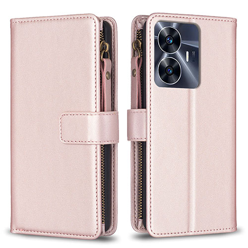 Leather Case Stands Flip Cover Holder B01F for Realme C55 Rose Gold