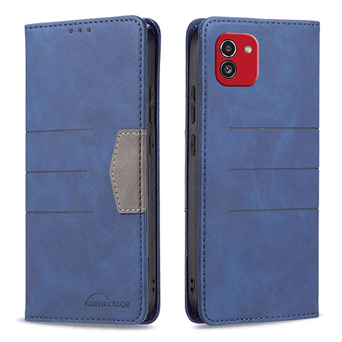 Leather Case Stands Flip Cover Holder B01F for Samsung Galaxy A03 Blue