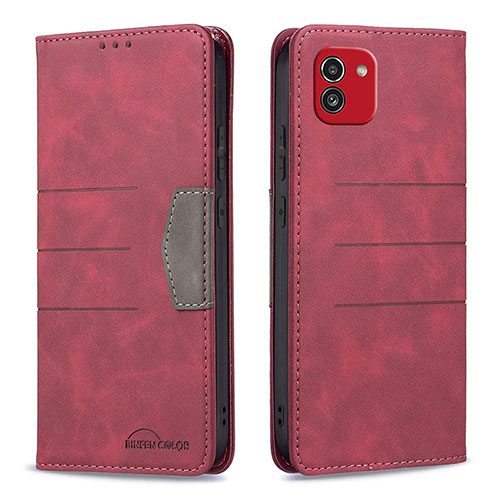 Leather Case Stands Flip Cover Holder B01F for Samsung Galaxy A03 Red