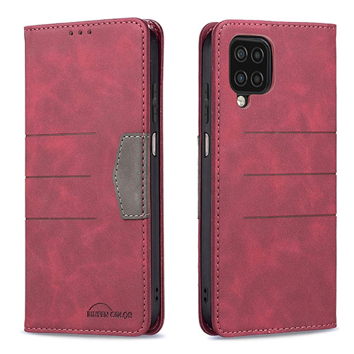 Leather Case Stands Flip Cover Holder B01F for Samsung Galaxy A12 Nacho Red