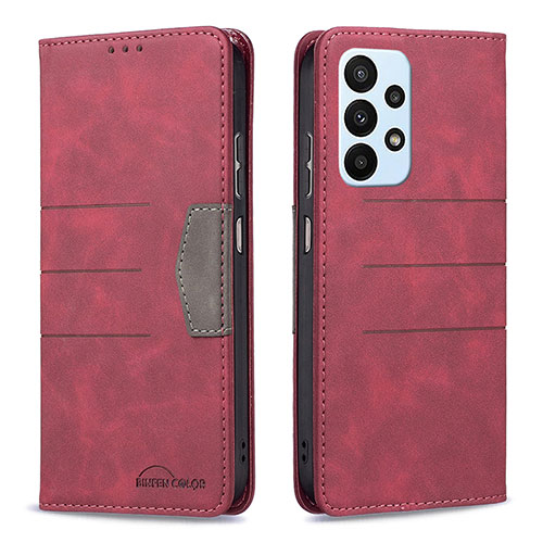 Leather Case Stands Flip Cover Holder B01F for Samsung Galaxy A23 4G Red