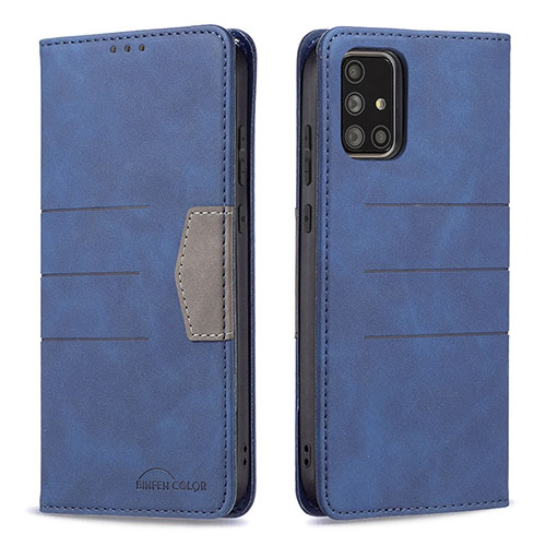 Leather Case Stands Flip Cover Holder B01F for Samsung Galaxy A71 4G A715 Blue