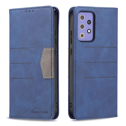 Leather Case Stands Flip Cover Holder B01F for Samsung Galaxy A72 4G Blue