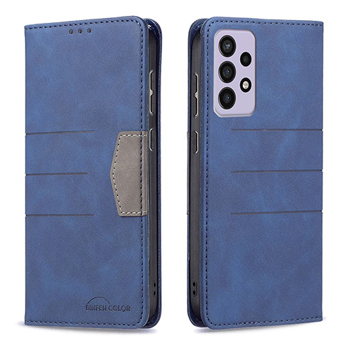 Leather Case Stands Flip Cover Holder B01F for Samsung Galaxy A73 5G Blue