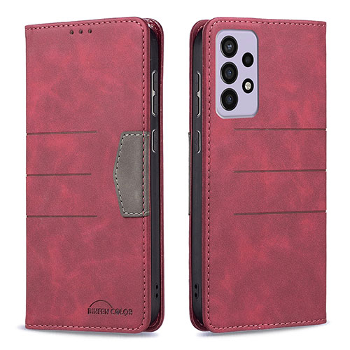 Leather Case Stands Flip Cover Holder B01F for Samsung Galaxy A73 5G Red