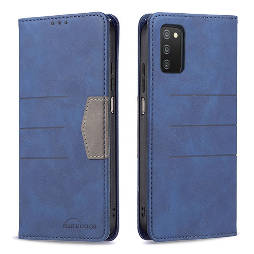 Leather Case Stands Flip Cover Holder B01F for Samsung Galaxy M02s Blue