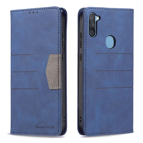 Leather Case Stands Flip Cover Holder B01F for Samsung Galaxy M11 Blue