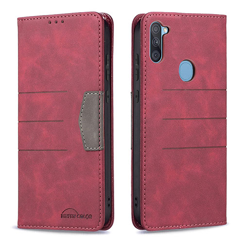 Leather Case Stands Flip Cover Holder B01F for Samsung Galaxy M11 Red