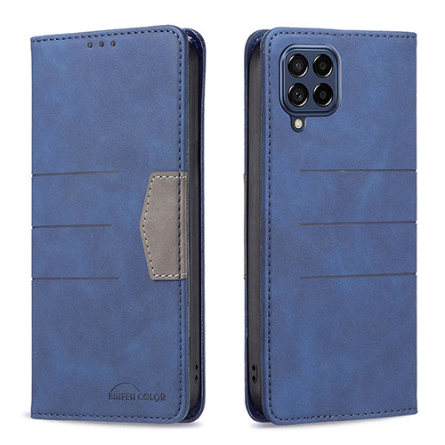 Leather Case Stands Flip Cover Holder B01F for Samsung Galaxy M53 5G Blue