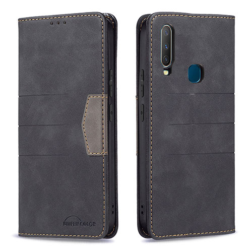 Leather Case Stands Flip Cover Holder B01F for Vivo Y12 Black