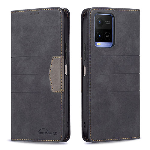 Leather Case Stands Flip Cover Holder B01F for Vivo Y21e Black