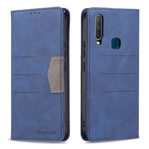 Leather Case Stands Flip Cover Holder B01F for Vivo Y3 Blue