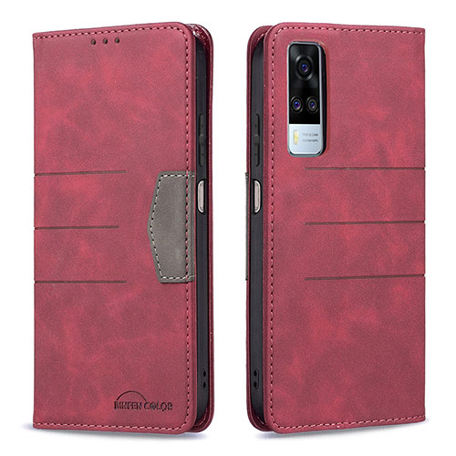 Leather Case Stands Flip Cover Holder B01F for Vivo Y51 (2021) Red