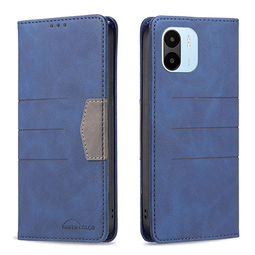 Leather Case Stands Flip Cover Holder B01F for Xiaomi Poco C50 Blue