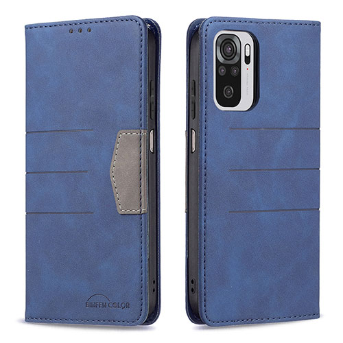 Leather Case Stands Flip Cover Holder B01F for Xiaomi Poco M5S Blue