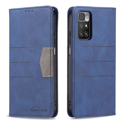 Leather Case Stands Flip Cover Holder B01F for Xiaomi Redmi 10 (2022) Blue