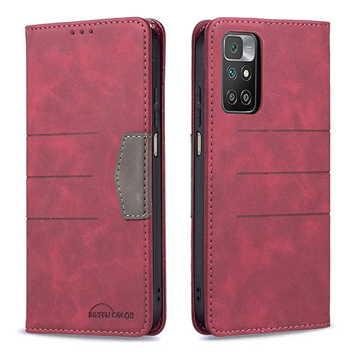 Leather Case Stands Flip Cover Holder B01F for Xiaomi Redmi 10 4G Red