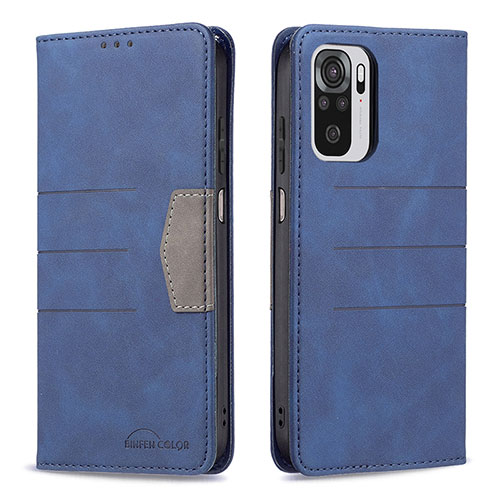 Leather Case Stands Flip Cover Holder B01F for Xiaomi Redmi Note 10 4G Blue